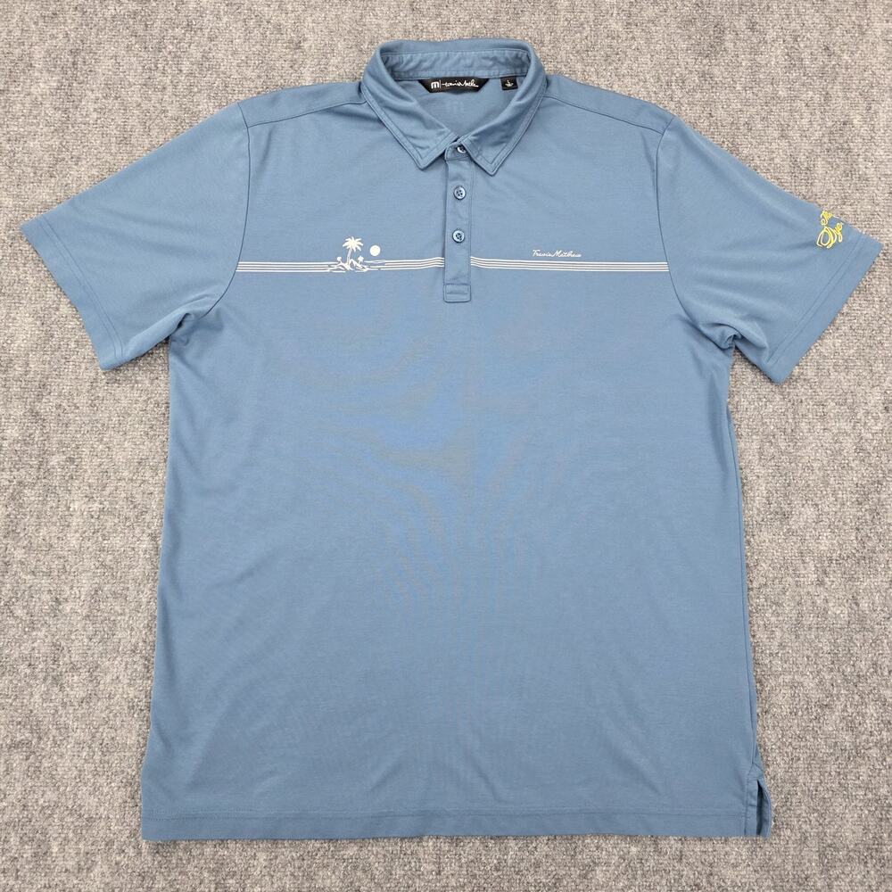 Travis Mathew Shirt Mens Large Blue Polo The Dye Club Golf Island Print Outdoor